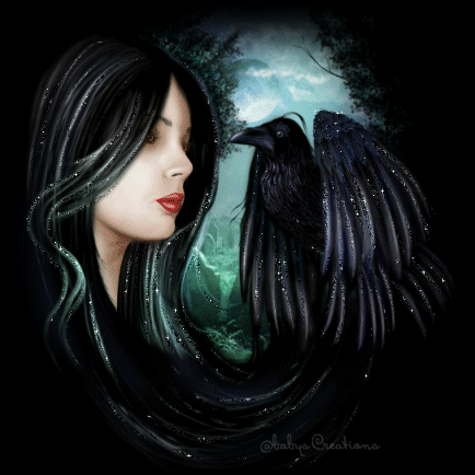 Gif animé gothique femme corbeau